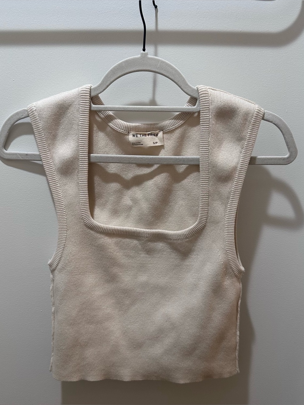 Free people Cream Square Neck Knit Crop Tank